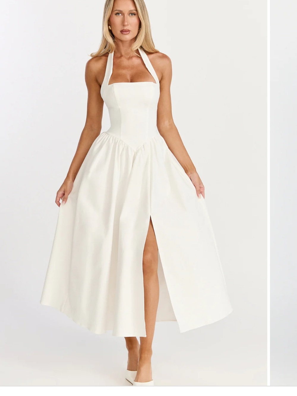 Showpo White Halter Midi Dress with Front Slit